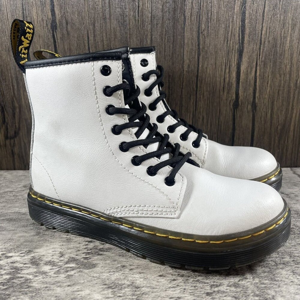 Dr. Martens White and Black Kids Lace-Up Combat Boots